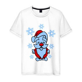 Мужская футболка хлопок с принтом Дед Мороз в снегу в Кировске, 100% хлопок | прямой крой, круглый вырез горловины, длина до линии бедер, слегка спущенное плечо. | 2014 год | дед мороз и снегновый год | дедушка  мороз | новогодний подарок | с новым годом | санта | снег | снежинки