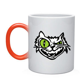 Кружка хамелеон с принтом Свирепый кот в Кировске, керамика | меняет цвет при нагревании, емкость 330 мл | глаза | зеленные глаза | зубы | кот | кот с зеленными глаза | котяра | кошачий глаз | свирепый кот