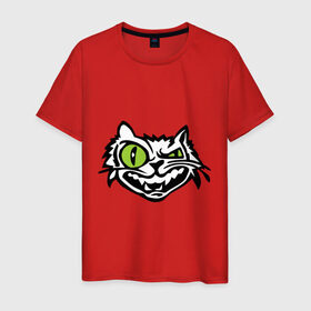 Мужская футболка хлопок с принтом Свирепый кот в Кировске, 100% хлопок | прямой крой, круглый вырез горловины, длина до линии бедер, слегка спущенное плечо. | глаза | зеленные глаза | зубы | кот | кот с зеленными глаза | котяра | кошачий глаз | свирепый кот