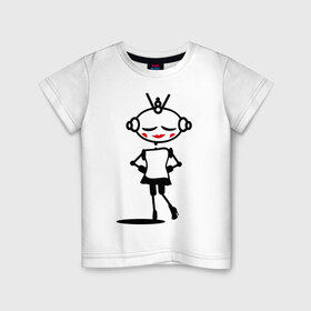 Детская футболка хлопок с принтом Роботы девочка (парная) в Кировске, 100% хлопок | круглый вырез горловины, полуприлегающий силуэт, длина до линии бедер | девочка | девочка робот | для двоих | любовь | парные | роботы девочка (парная)