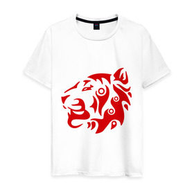 Мужская футболка хлопок с принтом Узор тигр в Кировске, 100% хлопок | прямой крой, круглый вырез горловины, длина до линии бедер, слегка спущенное плечо. | красный тигр | полосы | тигр | трайбол трайблы и узоры | узор | узор тигр
