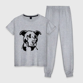 Женская пижама хлопок с принтом Питбуль (Pitbull) в Кировске, 100% хлопок | брюки и футболка прямого кроя, без карманов, на брюках мягкая резинка на поясе и по низу штанин | друг человека | животные | пес | питбуль (pitbull) | прикольные картинки | силуэт пса | собака