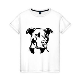 Женская футболка хлопок с принтом Питбуль (Pitbull) в Кировске, 100% хлопок | прямой крой, круглый вырез горловины, длина до линии бедер, слегка спущенное плечо | друг человека | животные | пес | питбуль (pitbull) | прикольные картинки | силуэт пса | собака