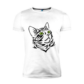 Мужская футболка премиум с принтом Узор - кот в Кировске, 92% хлопок, 8% лайкра | приталенный силуэт, круглый вырез ворота, длина до линии бедра, короткий рукав | глаза | киска | кот с зеленными глазами | кошки | силуэт  кота | узор   кот