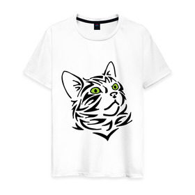 Мужская футболка хлопок с принтом Узор - кот в Кировске, 100% хлопок | прямой крой, круглый вырез горловины, длина до линии бедер, слегка спущенное плечо. | глаза | киска | кот с зеленными глазами | кошки | силуэт  кота | узор   кот