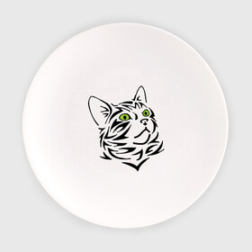 Тарелка с принтом Узор - кот в Кировске, фарфор | диаметр - 210 мм
диаметр для нанесения принта - 120 мм | Тематика изображения на принте: глаза | киска | кот с зеленными глазами | кошки | силуэт  кота | узор   кот