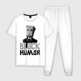 Мужская пижама хлопок с принтом Black Humor в Кировске, 100% хлопок | брюки и футболка прямого кроя, без карманов, на брюках мягкая резинка на поясе и по низу штанин
 | Тематика изображения на принте: black humor | чёрный юмор | юмор с примесью цинизма