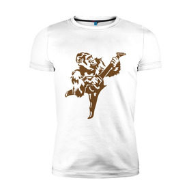 Мужская футболка премиум с принтом Горилла с электрогитарой в Кировске, 92% хлопок, 8% лайкра | приталенный силуэт, круглый вырез ворота, длина до линии бедра, короткий рукав | гитара