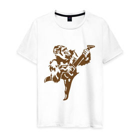 Мужская футболка хлопок с принтом Горилла с электрогитарой в Кировске, 100% хлопок | прямой крой, круглый вырез горловины, длина до линии бедер, слегка спущенное плечо. | гитара