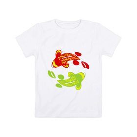 Детская футболка хлопок с принтом Рыбы фен-шуй в Кировске, 100% хлопок | круглый вырез горловины, полуприлегающий силуэт, длина до линии бедер | Тематика изображения на принте: карпы | кои
