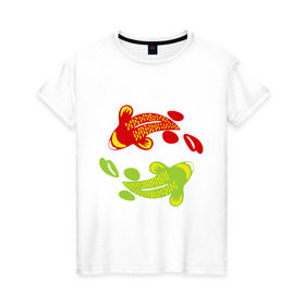 Женская футболка хлопок с принтом Рыбы фен-шуй в Кировске, 100% хлопок | прямой крой, круглый вырез горловины, длина до линии бедер, слегка спущенное плечо | карпы | кои