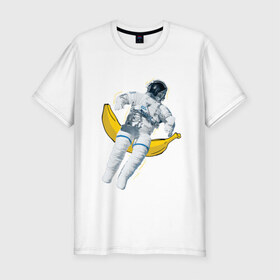 Мужская футболка премиум с принтом Космонавт в Кировске, 92% хлопок, 8% лайкра | приталенный силуэт, круглый вырез ворота, длина до линии бедра, короткий рукав | банан