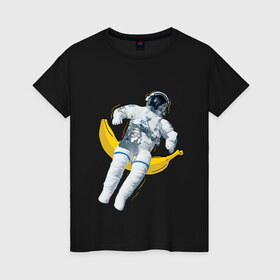 Женская футболка хлопок с принтом Космонавт в Кировске, 100% хлопок | прямой крой, круглый вырез горловины, длина до линии бедер, слегка спущенное плечо | банан