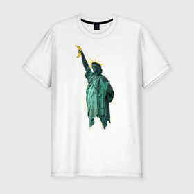 Мужская футболка премиум с принтом Статуя свободы в Кировске, 92% хлопок, 8% лайкра | приталенный силуэт, круглый вырез ворота, длина до линии бедра, короткий рукав | Тематика изображения на принте: банан