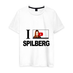 Мужская футболка хлопок с принтом Саша Спилберг в Кировске, 100% хлопок | прямой крой, круглый вырез горловины, длина до линии бедер, слегка спущенное плечо. | i love spilberg | sasha spilberg | видеоблоггер | люблю спилберг | саша спилберг