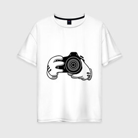 Женская футболка хлопок Oversize с принтом Фотограф в Кировске, 100% хлопок | свободный крой, круглый ворот, спущенный рукав, длина до линии бедер
 | swag фотографов | корпораций | профессии | руки | фото | фотограф