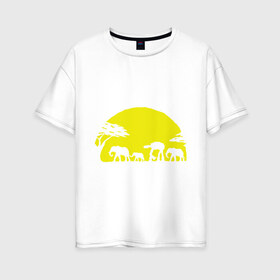 Женская футболка хлопок Oversize с принтом Слоники в Кировске, 100% хлопок | свободный крой, круглый ворот, спущенный рукав, длина до линии бедер
 | африканский | африканское солнце | животные | слоны  на фоне солнца | солнце | этнический