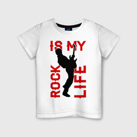 Детская футболка хлопок с принтом Rock is my life (Рок-это моя жизнь) в Кировске, 100% хлопок | круглый вырез горловины, полуприлегающий силуэт, длина до линии бедер | Тематика изображения на принте: rock | рок