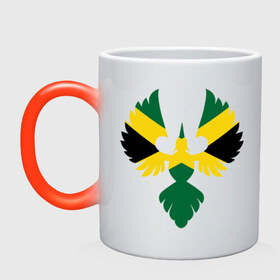 Кружка хамелеон с принтом Jamaica bird в Кировске, керамика | меняет цвет при нагревании, емкость 330 мл | флаг | ямайка птица