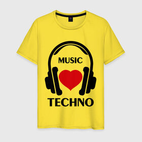 Мужская футболка хлопок с принтом Любимая музыка - Techno в Кировске, 100% хлопок | прямой крой, круглый вырез горловины, длина до линии бедер, слегка спущенное плечо. | dj | rnb | techno | клубные | любимая | любимая музыка   techno | музыка