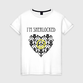 Женская футболка хлопок с принтом Шерлок Сердце I`m Sherlocked в Кировске, 100% хлопок | прямой крой, круглый вырез горловины, длина до линии бедер, слегка спущенное плечо | smile | кино | мультфильмы и тв | сердце | шерлок | шерлок сердце smile | шерлок холмс