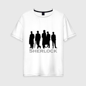 Женская футболка хлопок Oversize с принтом Sherlock Band в Кировске, 100% хлопок | свободный крой, круглый ворот, спущенный рукав, длина до линии бедер
 | sherlock band | кино | мультфильмы и тв | шерлок холмс