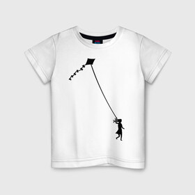 Детская футболка хлопок с принтом Девочка с воздушным змеем в Кировске, 100% хлопок | круглый вырез горловины, полуприлегающий силуэт, длина до линии бедер | 