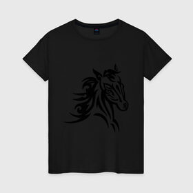 Женская футболка хлопок с принтом Голова лошади в Кировске, 100% хлопок | прямой крой, круглый вырез горловины, длина до линии бедер, слегка спущенное плечо | голова лошади | животные | конь | лошадка | силуэт лошади