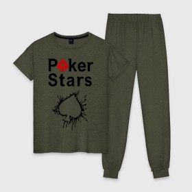 Женская пижама хлопок с принтом Poker Stars в Кировске, 100% хлопок | брюки и футболка прямого кроя, без карманов, на брюках мягкая резинка на поясе и по низу штанин | pokerstars
