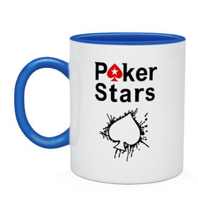 Кружка двухцветная с принтом Poker Stars в Кировске, керамика | объем — 330 мл, диаметр — 80 мм. Цветная ручка и кайма сверху, в некоторых цветах — вся внутренняя часть | pokerstars