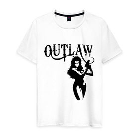 Мужская футболка хлопок с принтом Outlaw (вне закона) в Кировске, 100% хлопок | прямой крой, круглый вырез горловины, длина до линии бедер, слегка спущенное плечо. | outlaw | вне закона | выстрел | девушка | оружие | прикольные картинки