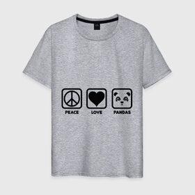 Мужская футболка хлопок с принтом Peace Love Pandas (Мир, Любовь, Панды) в Кировске, 100% хлопок | прямой крой, круглый вырез горловины, длина до линии бедер, слегка спущенное плечо. | Тематика изображения на принте: peace love pandas | животные | любовь | мир | панды | прикольные картинки