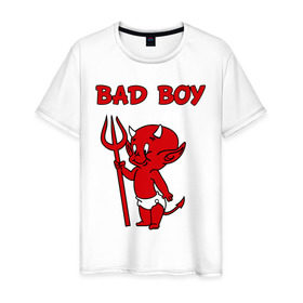 Мужская футболка хлопок с принтом bad boy в Кировске, 100% хлопок | прямой крой, круглый вырез горловины, длина до линии бедер, слегка спущенное плечо. | b boy | bad | boy | парень | прикольные картинки | черт | чертик