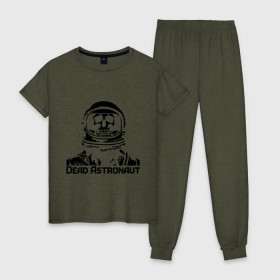 Женская пижама хлопок с принтом Dead Astronaut (мертвый астронавт) в Кировске, 100% хлопок | брюки и футболка прямого кроя, без карманов, на брюках мягкая резинка на поясе и по низу штанин | dead astronaut | dead astronaut (мертвый астронавт) | кости | мертвый астронавт | череп | черепок