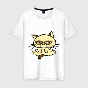 Мужская футболка хлопок с принтом Недовольный кот в Кировске, 100% хлопок | прямой крой, круглый вырез горловины, длина до линии бедер, слегка спущенное плечо. | девушкам | кот | котик | милые создания | недовольный кот