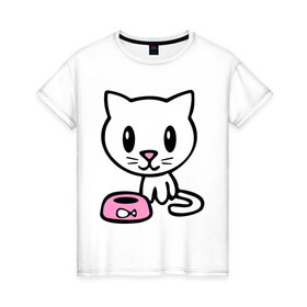 Женская футболка хлопок с принтом Милый котенок в Кировске, 100% хлопок | прямой крой, круглый вырез горловины, длина до линии бедер, слегка спущенное плечо | 