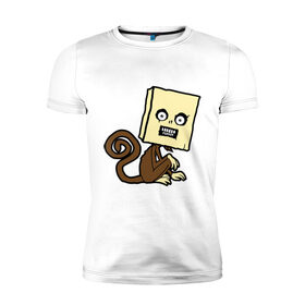 Мужская футболка премиум с принтом сумасшедшая мартышка в Кировске, 92% хлопок, 8% лайкра | приталенный силуэт, круглый вырез ворота, длина до линии бедра, короткий рукав | животные | мешок | обезьян с мешком | обезьяна | сумасшедшая мартышка