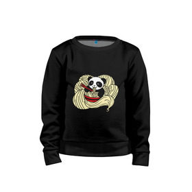 Детский свитшот хлопок с принтом панда ест лапшу в Кировске, 100% хлопок | круглый вырез горловины, эластичные манжеты, пояс и воротник | Тематика изображения на принте: панда