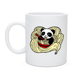 Кружка с принтом панда ест лапшу в Кировске, керамика | объем — 330 мл, диаметр — 80 мм. Принт наносится на бока кружки, можно сделать два разных изображения | Тематика изображения на принте: панда