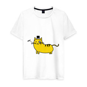 Мужская футболка хлопок с принтом Кот аристократ в Кировске, 100% хлопок | прямой крой, круглый вырез горловины, длина до линии бедер, слегка спущенное плечо. | аристократ | желтый кот | кот | кот аристократ | котик | котяра | цилиндр