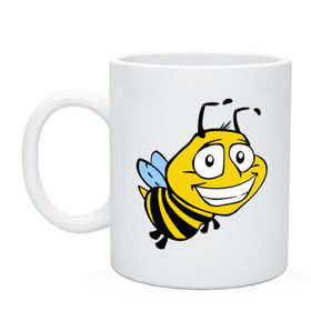 Кружка с принтом Пчелка в Кировске, керамика | объем — 330 мл, диаметр — 80 мм. Принт наносится на бока кружки, можно сделать два разных изображения | Тематика изображения на принте: веселая пчелка | животные | мед | полоски | пчелка | шмель