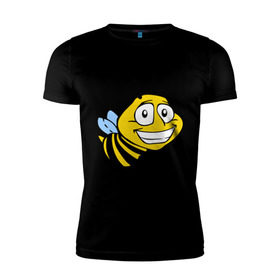 Мужская футболка премиум с принтом Пчелка в Кировске, 92% хлопок, 8% лайкра | приталенный силуэт, круглый вырез ворота, длина до линии бедра, короткий рукав | Тематика изображения на принте: веселая пчелка | животные | мед | полоски | пчелка | шмель