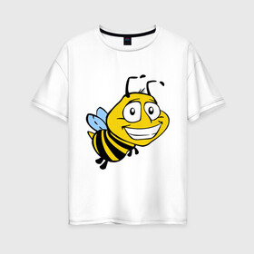 Женская футболка хлопок Oversize с принтом Пчелка в Кировске, 100% хлопок | свободный крой, круглый ворот, спущенный рукав, длина до линии бедер
 | веселая пчелка | животные | мед | полоски | пчелка | шмель