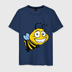 Мужская футболка хлопок с принтом Пчелка в Кировске, 100% хлопок | прямой крой, круглый вырез горловины, длина до линии бедер, слегка спущенное плечо. | веселая пчелка | животные | мед | полоски | пчелка | шмель