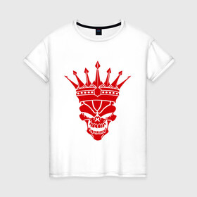 Женская футболка хлопок с принтом скелет король в Кировске, 100% хлопок | прямой крой, круглый вырез горловины, длина до линии бедер, слегка спущенное плечо | корона | прикольные картинки | свобода | скелет король | череп | черепа