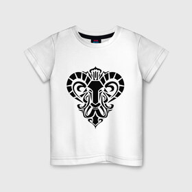 Детская футболка хлопок с принтом Овен в Кировске, 100% хлопок | круглый вырез горловины, полуприлегающий силуэт, длина до линии бедер | гороскопом | козел | овен | рога | трайблы и узоры