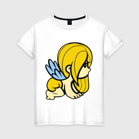 Женская футболка хлопок с принтом Девочка ангел (парная) в Кировске, 100% хлопок | прямой крой, круглый вырез горловины, длина до линии бедер, слегка спущенное плечо | 
