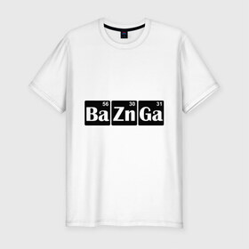 Мужская футболка премиум с принтом Bazinga в Кировске, 92% хлопок, 8% лайкра | приталенный силуэт, круглый вырез ворота, длина до линии бедра, короткий рукав | Тематика изображения на принте: bazinga | популярные цитаты | прикольные надписи