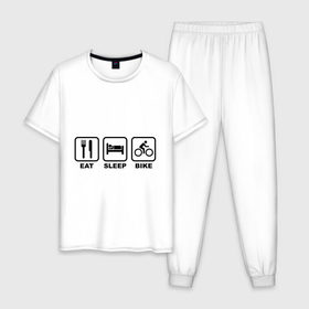 Мужская пижама хлопок с принтом Eat Sleep Bike (еда, сон, велосипед) в Кировске, 100% хлопок | брюки и футболка прямого кроя, без карманов, на брюках мягкая резинка на поясе и по низу штанин
 | 