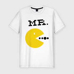 Мужская футболка премиум с принтом Mистер Pac-Man (парная) в Кировске, 92% хлопок, 8% лайкра | приталенный силуэт, круглый вырез ворота, длина до линии бедра, короткий рукав | 